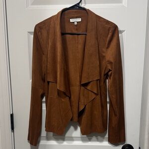 BAGATELLE Drape Front Faux Suede Jacket In Brown Size M